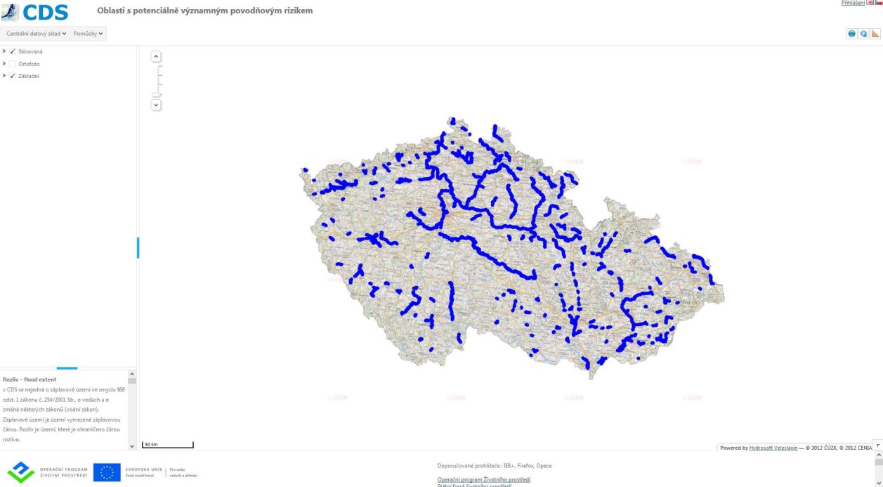 Mapová aplikace Mapová aplikace zobrazí načtené mapové vrstvy do mapového prohlížeče, který je svou strukturou přizpůsobený k prezentaci mapových dat.