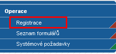 Registrace uživatelského účtu Registrace nového účtu se provede výběrem volby Registrace z menu na levé straně (viz.