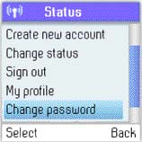 3) Stiskněte a pro výběr Change password (Změnit heslo). 4) Zadejte vaše heslo pomocí klávesnice, poté stiskněte. 5) Zadejte vaše nové heslo, poté stiskněte klávesu OK.