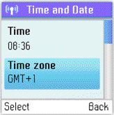 3) Stiskněte a pro výběr Time and date (Čas a datum).
