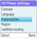 4) Stiskněte a pro výběr Preferred line (Preferovaná linka). 5) Stiskněte a nebo pouze pro výběr preferovaného portu (pevná linka, SkypeOut, Vždy dotázat).