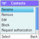 Odstranit kontakt Kontakt můžete odstranit. Vaše možnosti jsou: 5) Stiskněte pro výběr Rename (Přejmenovat). 6) Zadejte požadované nové jméno pomocí klávesnice.