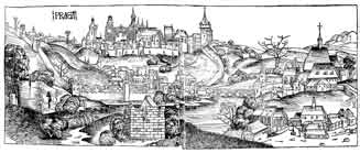 18 Český stát na přelomu 13. a 14. století 19 Veduta Prahy z roku 1493. Praha byla sídelním místem českých králů a nejinak tomu bylo i za Václava III.