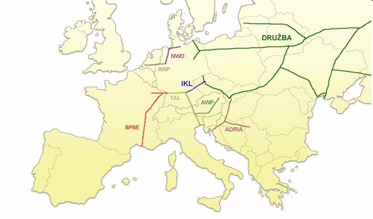 Doprava potrubní Popište hlavní směry ropovodů a plynovodů v Evropě: