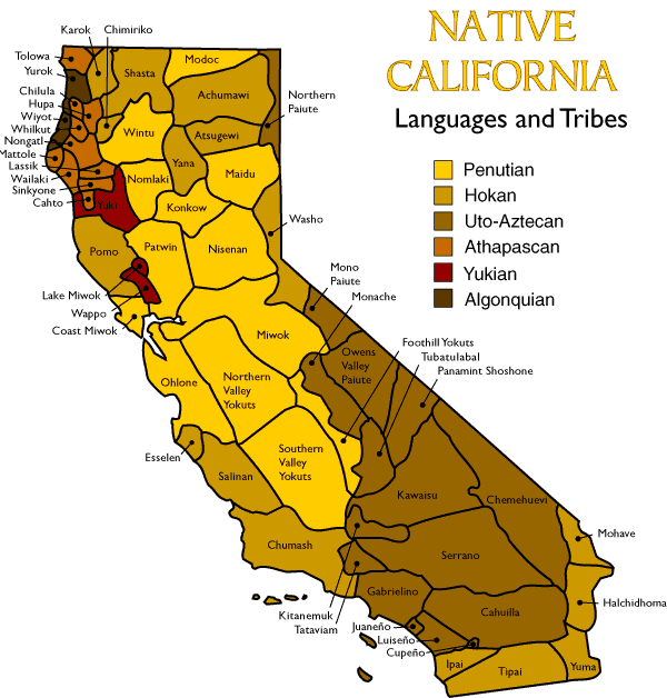 D. Plateau j. BC, v. WA, stř. a s. OR, s. ID, z. MT E. California Kalifornie (CA) bez jv. části xxx jazyků, 20 genealogických skupin 1. na-denské Na-Dene (3 z 39L) 2.