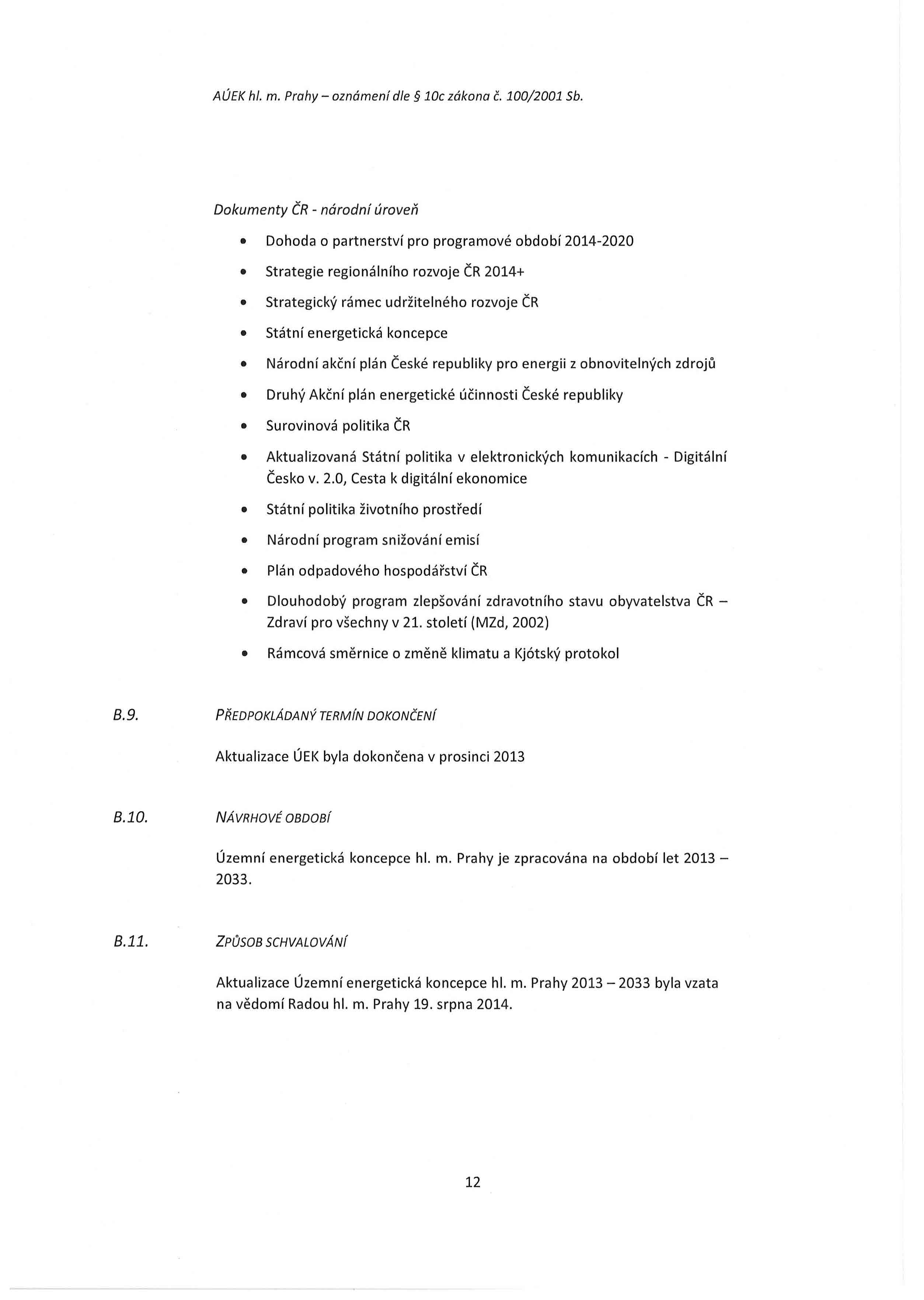 AÚEK hl. m. Prahy - oznámení dle 10e zákona Č. 100/2001 Sb.