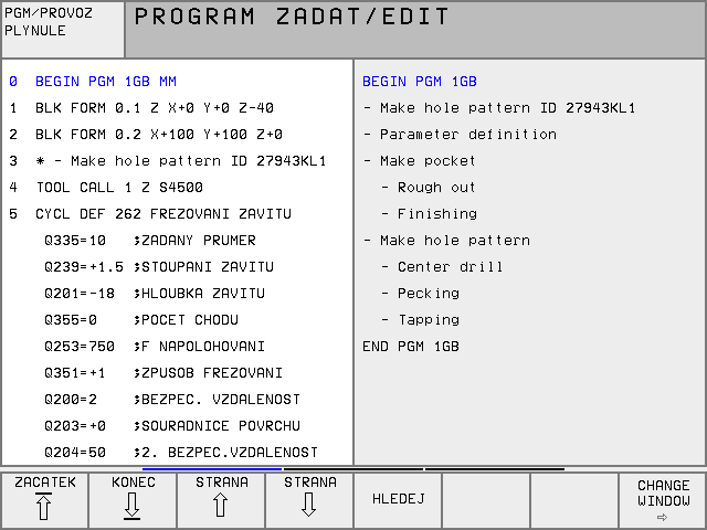 Provozn režim Program zadat/editovat Obsah obrazovky Program Základn údaje Program vlevo Členěn