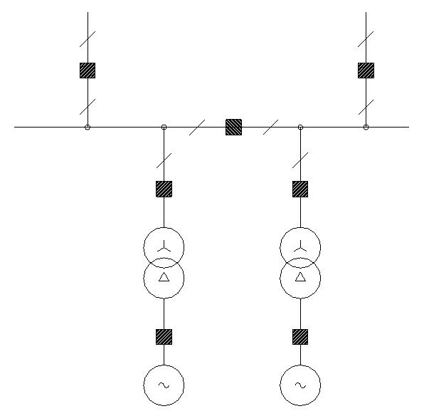 Topologie schémat Hlavní rozvodna v elektrárně b) jednoduchý systém přípojnic (jednosystémová r.