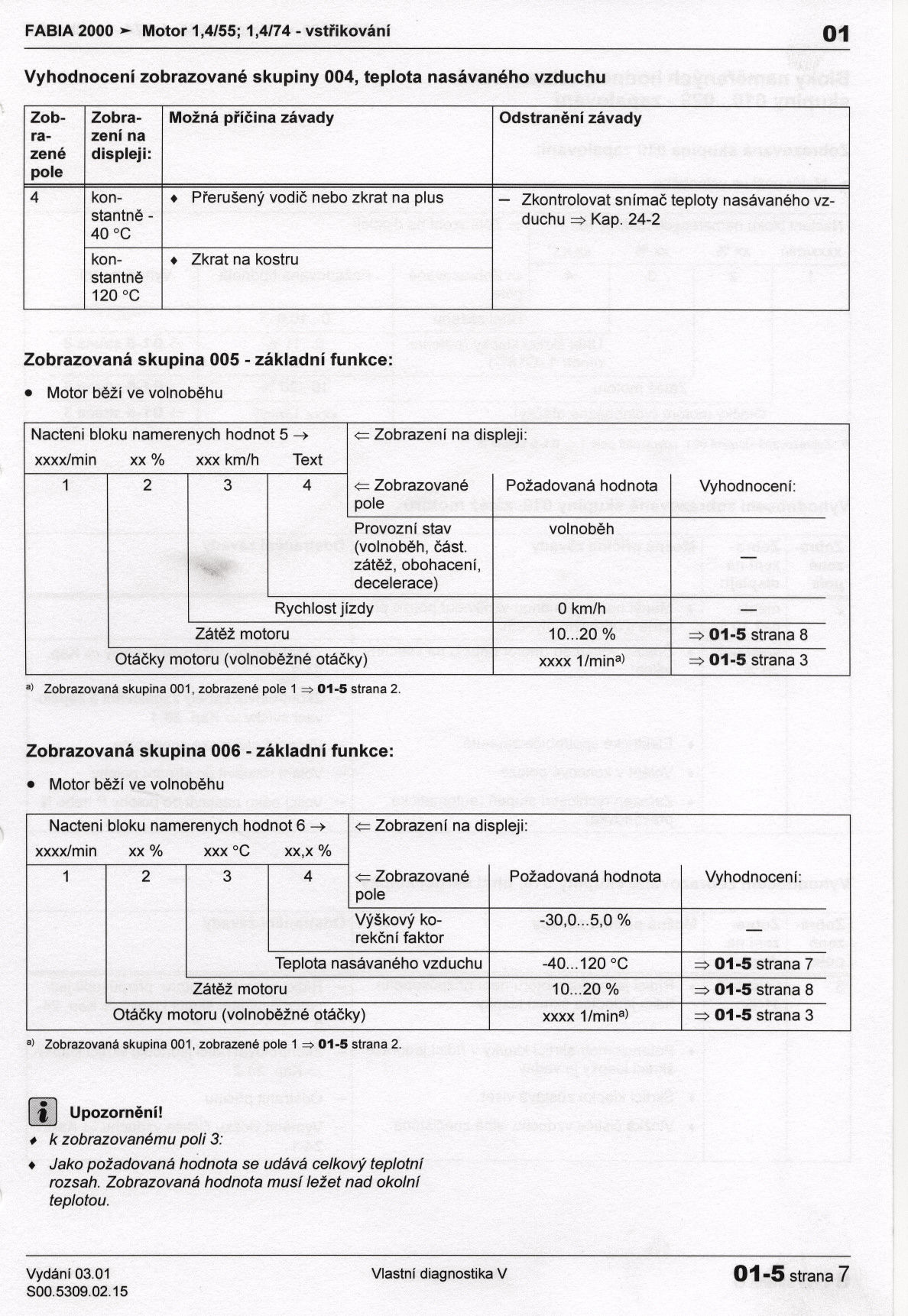 01-5 Vlastní diagnostika V. Bloky namerených hodnot. Zásady bezpecnosti.  Nactení bloku namerených strana1 - PDF Free Download