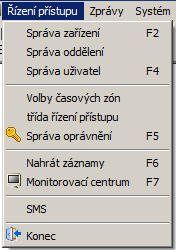 1 Řízení přístupu Správa zařízení nabídka umožní práce se čtečkami (přidávání, odebírání čteček, úpravu jejich parametrů, práci se skupinami čteček, ) Správa oddělení zřizování či rušení oddělení,