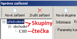 V rozbaleném okně Správa zařízení klikneme na ikonu Nové zařízení. V rozbaleném okně Nové zařízení nastavíme parametry komunikace s touto čtečkou. Pole označená * je nutno vyplnit.