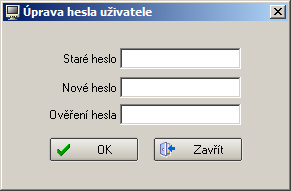 Nejprve do pole Staré heslo zadáme dosud platné heslo, do polí Nové heslo a Ověření hesla zapíšeme nové heslo.