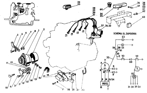 Elektrické zapojení agregátu II. 12 15 01 1 Alternátor 42A, obj. č. mototech.