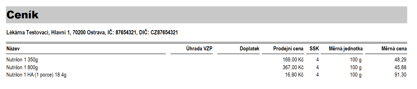 V menu SKLAD / SKLADOVÉ KARTY / TISK byla upravena sestava Ceník SK004, která nově obsahuje i měrné jednotky a měrné ceny.