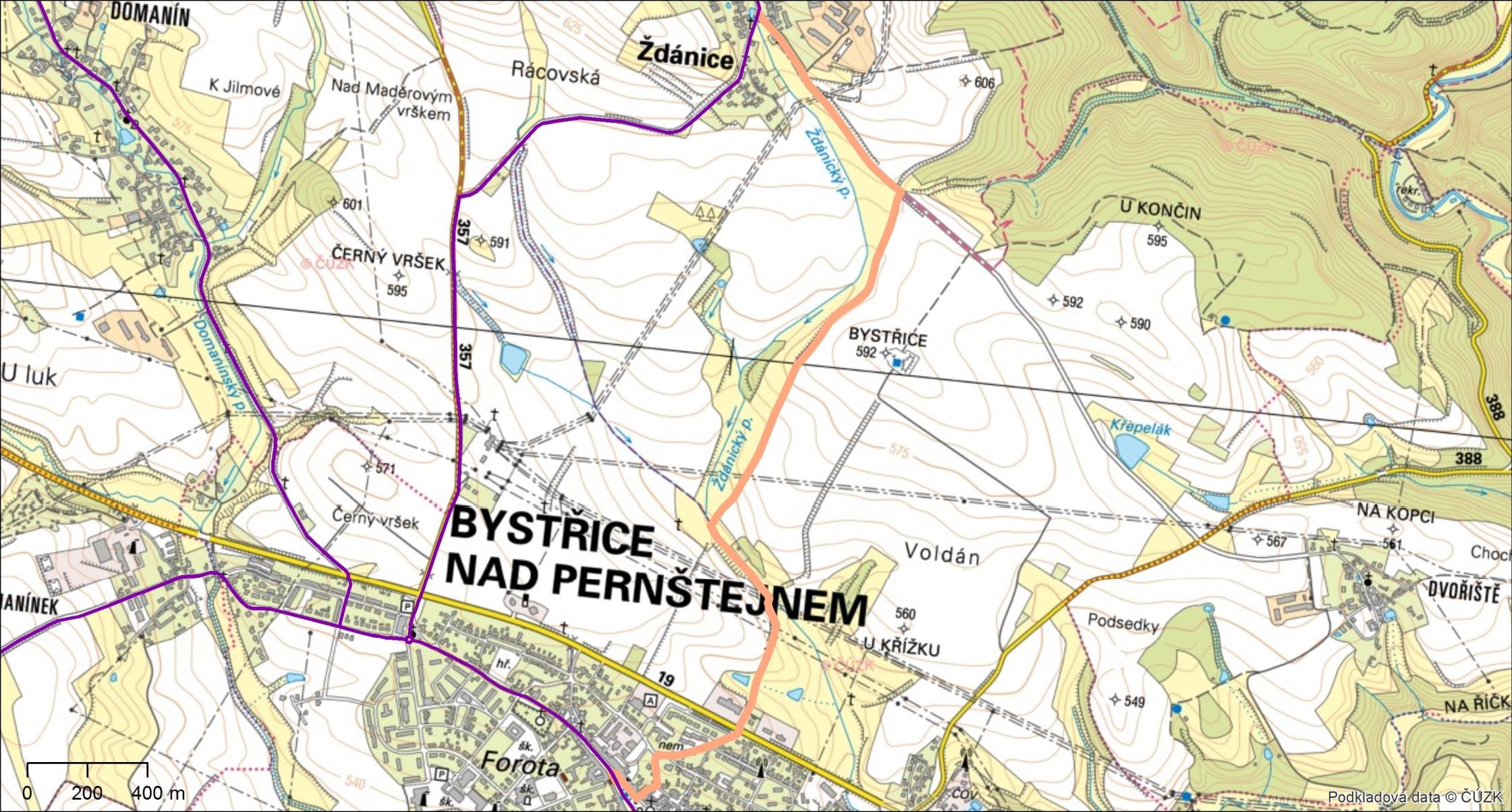 Bystřice nad 5180 Pernštejnem IV. Změna vedení č. 5180 Odvedení cyklistů z frekventované silnice II/357 - převedení značení č.
