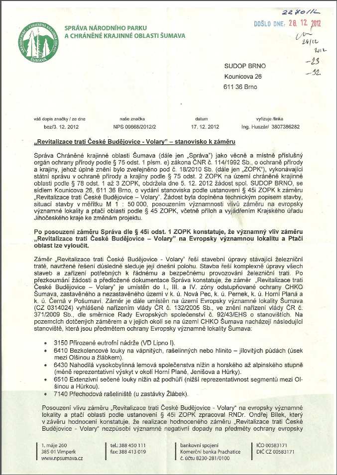 Stanovisko dle 45i odst. 1 zák. 114/1992 Sb.