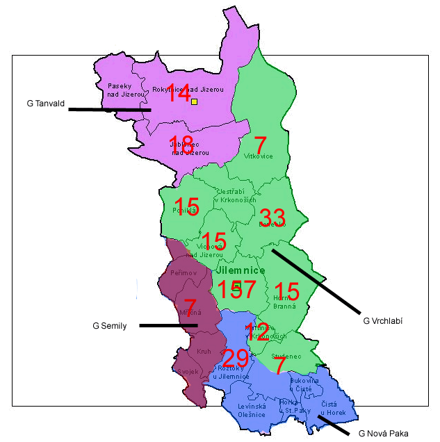 Gymnáziu ve Vrchlabí a Nové Pace. Příkladem jsou obce Benecko, Roztoky, Jilemnice, Martinice, Víchová, Poniklá, Horní Branná a Studenec.