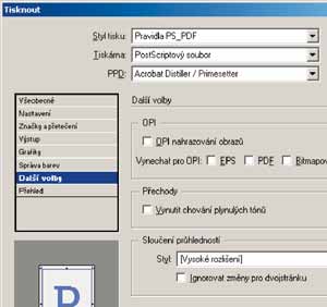 Zadejte při nedostatku informací Tisknout prázdné stránky. o zakázce, proto zadejte volbu Velikost stránky zvolte podle Ořezové značky.