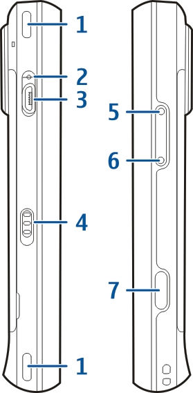 Klávesy a části (boky) 1 Vypínač 2 Audiovizuální konektor Nokia (3,5mm) Vložení SIM karty a baterie Důležité: V p ístroji nepoužívejte SIM karty mini-uicc (označované také jako karty micro-sim), a to