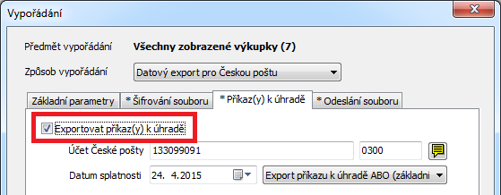 Dále je třeba provést bezhotovostní převod na účet České pošty ve výši celkové částky zahrnující všechny výplaty i cenu za službu, popřípadě dva samostatné převody z různých účtů (jeden na výplaty a