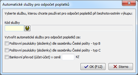 Samotné nastavení se provádí v nové agendě Automatické služby, která je dostupná z číselníku služeb (hlavní menu Číselníky / Číselník služeb) nebo číselníku povolených služeb (hlavní menu Skladové