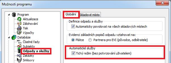 V dolní části se nastavují parametry samotné automatické služby výběr služby z číselníku, určení jednotky, množství a ceny.