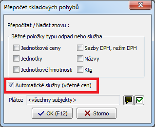 (Pokud není žádná služba k přidání, program na situaci upozorní a nabídne smazání původní služby, která neodpovídá aktuálně nastaveným podmínkám.