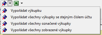 Vypořádání výkupek se nachází pod tlačítkem ( ) a jeho kontextovou nabídkou.