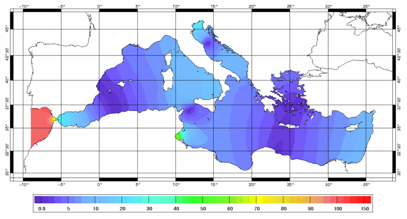 FYKOS, XXVII. ročník Obr. 6: Průměrné amplitudy přílivu na různých místech Středozemního moře. Zdroj: http://www.aviso.oceanobs.com/en/applications/ocean/tides/ tides-around-the-world.html.