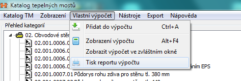 9. Tisk Reportu výpočtu celkové tepelné ztráty přes vybrané konstrukční detaily souhrnný