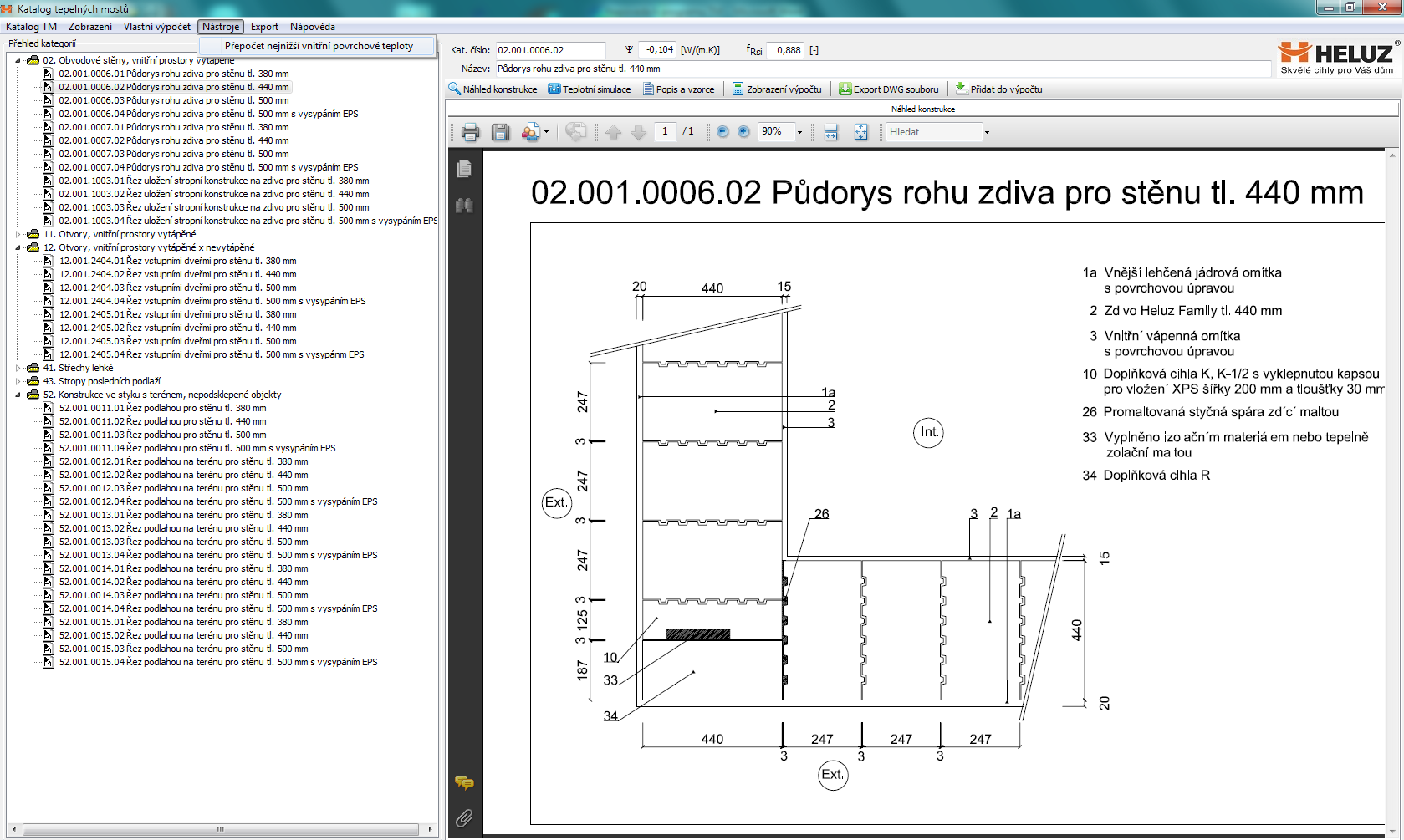 Výpočet povrchových teplot 1. Vybereme v seznamu příslušný detail 2.