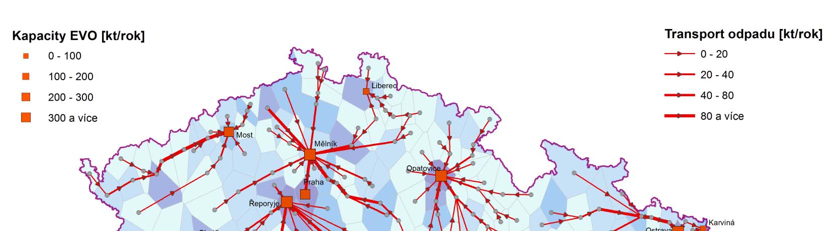 Možnosti systému Vizualizace výsledků (svozové oblasti,
