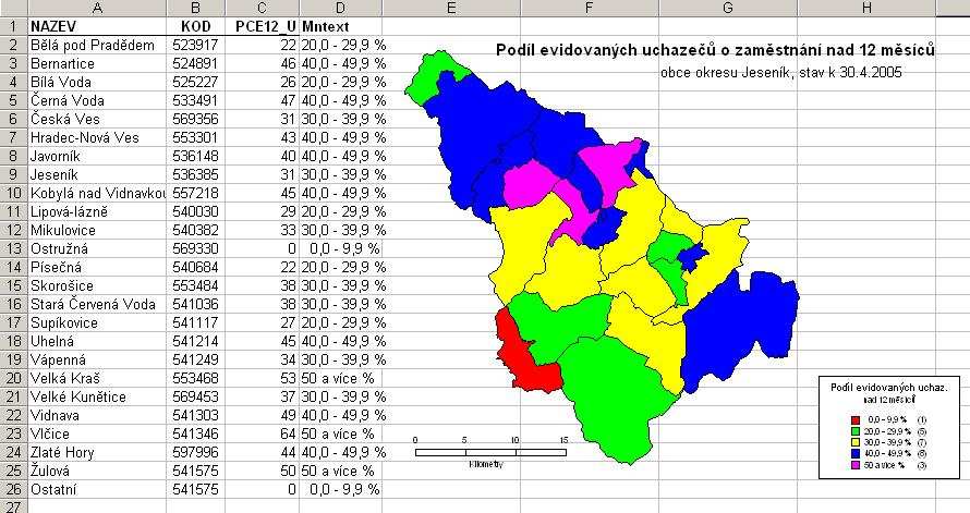 Úprava vytvořené statistické mapy s využitím aplikace Repaint Magic Uvedený panel nástrojů Repaint Magic lze využít při úpravě mapky vytvořené v MS Map v prostředí standardní grafiky MS Office.