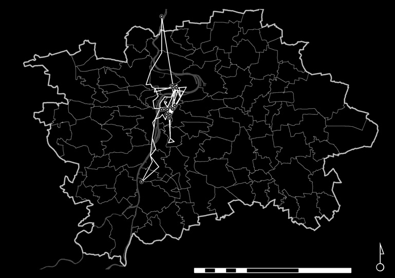 Aktivní styl sycený zábavou stanice s pobytem nad 30 minut zachycené cesty 0 5 10 15 km Rutinní styl spjatý s péčí o