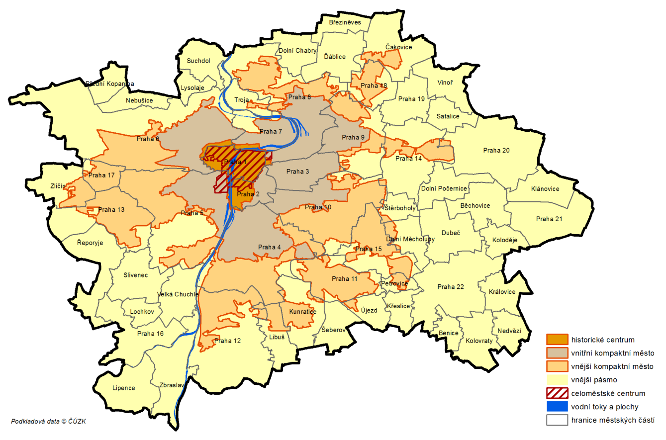 2.3 Využití území Obr. Hustota obyvatelstva Obr. Pásma města Zdroj: URM podle ĆSÚ, 2011 Tab.