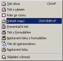 Tisk přímo na tiskárnu Pro tisk lze v systému volit několik způsobů. Pro běžnou praxi je nejvhodnější volba Snímek mapy.