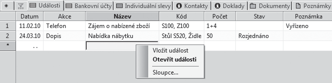 Chcete-li začít vybraný kontakt editovat, stačí otevřít záznam osoby dvojklikem myší nebo povelem Otevřít z místní nabídky.