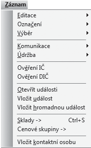 Ekonomický systém POHODA Příručka uživatele 117 Pro urychlení zápisu často používaných typů událostí si můžete založit šablony. mailingu atd. Povel otevře agendu Události v režimu hromadného zápisu.