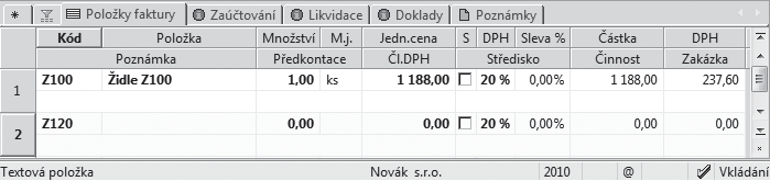 234 8 Sklady 8 2 234 Zmíněná pole jsou k dispozici v agendách Vydané faktury, Přijaté faktury (jen pole Expirace), Výdejky, Prodejky a Příjemky (jen pole Expirace).