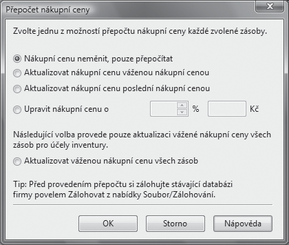 Automatickou objednávku je možné vystavit i v cizí měně. Přecenění zásob K hromadnému přeceňování skladových zásob je v ekonomickém systému POHODA k dispozici celá řada funkcí.