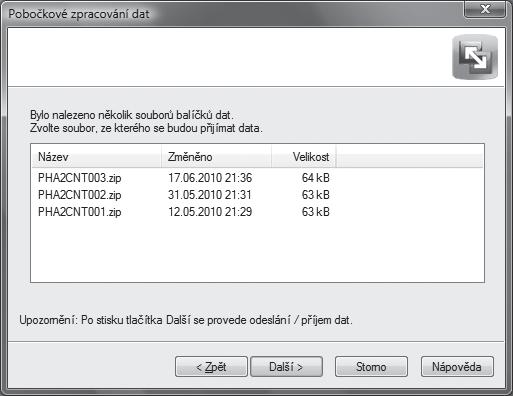 368 12 Datová komunikace 12 8 368 správný balíček dat. Importovaný balíček se automaticky přesune do složky PZD/Zálohy, která je podsložkou instalační složky systému POHODA.