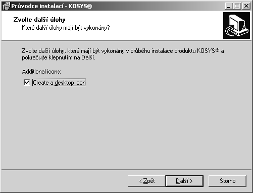 4 Dalším krokem můžete zatržením pole Create a desktop icon vytvořit ikonu KOSYS na ploše systému Windows.
