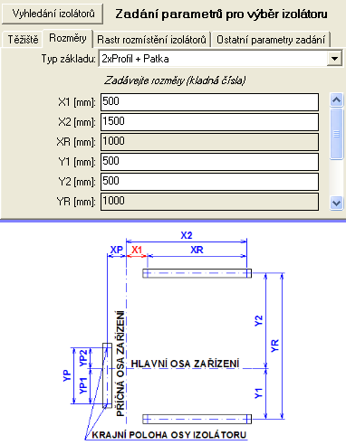 Zadání vstupních parametrů Základní informace Všechny vstupní parametry výpočtu jsou zadávány na panelu Zadání parametrů pro výběr izolátoru, který je v levém spodním rohu hlavního okna aplikace.