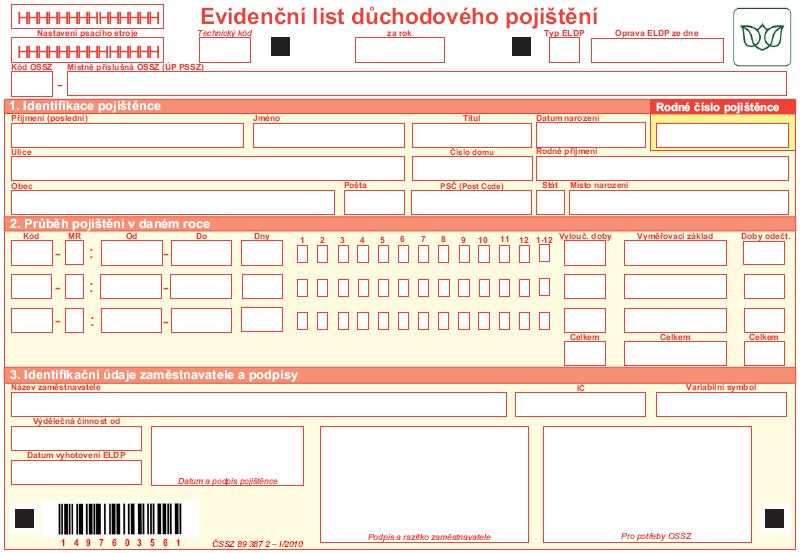 6.4.2 EVIDENČNÍ LIST DŮCHODOVÉHO POJIŠTĚNÍ Dále musí podnikatel (účetní) vyplnit evidenční listy důchodového pojištění za předchozí rok a odeslat je do 30. 4.