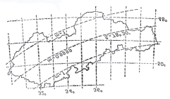 Poté následovalo konformní zobrazení kartografických souřadnic Š, D na polární souřadnice ρ, ε. n Š 0 tg + 45 2 ρ = ρ 0 ε = n.