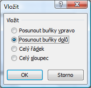 Když chcete vložit řádek, označte celý řádek, nad který chcete vložit nový čistý řádek a poté na kartě Domů ve skupině ikon Buňky klepněte na ikonu Vložit.