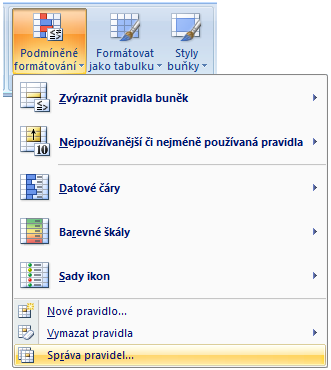 Podmíněné formátování Pokud často pracujete s hodně údaji, pak při jejich vyhodnocování zjistíte, že je užitečné si vhodně nastavovat podmíněné formátování, které vám může určité hodnoty označit