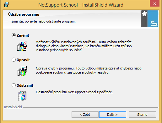 4.2. Změna instalace V případě, že budete chtít na počítači, na kterém již je NSS nainstalován, provést nějakou změnu v obsahu instalace, spusťte znovu instalační soubor a v zobrazeném okně vyberte