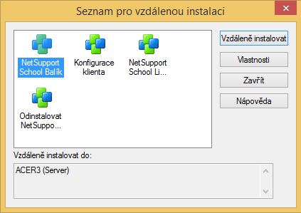 Zobrazí se okno, ve kterém máte znovu možnost výběru toho, co chcete na daný vybraný počítač nainstalovat, ale na rozdíl od obrázku výše je zde navíc i možnost každou ze 4 možností nasazení