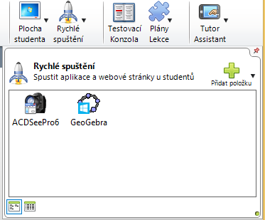 5.19. Rychlé spuštění O rychlém spuštění již bylo částečně napsáno v části o vzdáleném připojení ke studentovi. Do této nabídky si může učitel připravit často používané aplikace.